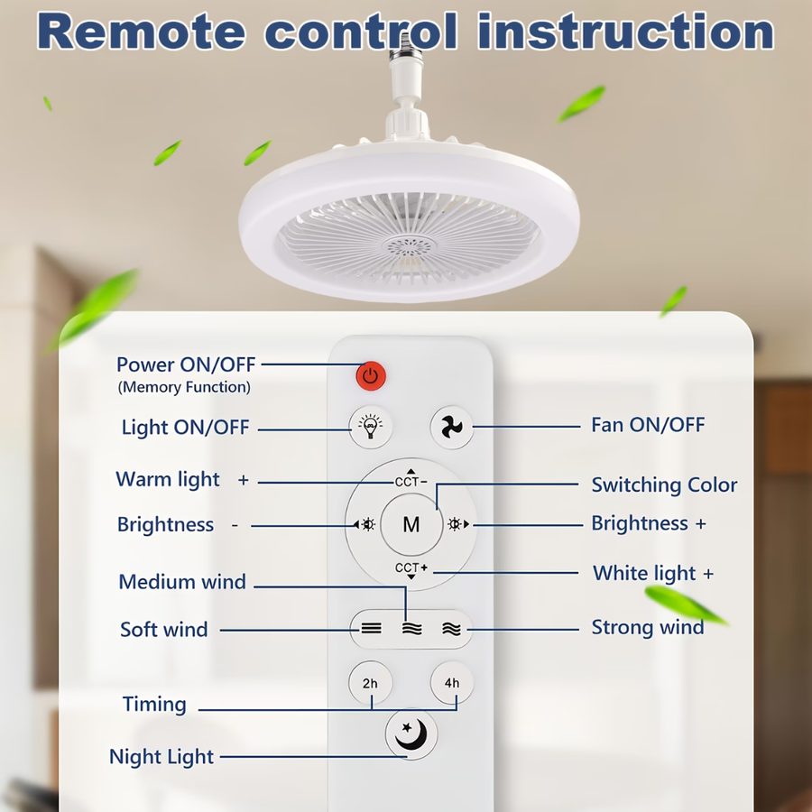 Ceiling Fan With Light and Remote Control