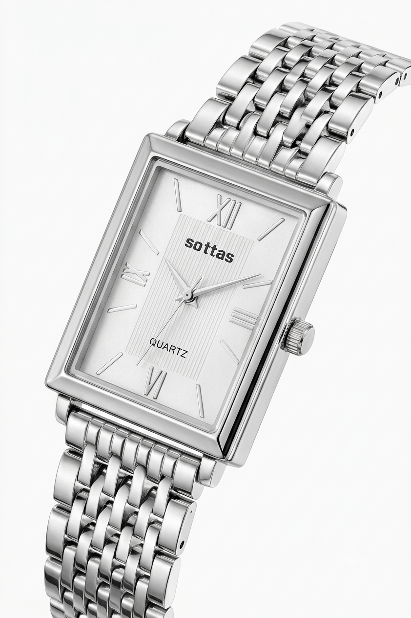 Minimal Silver Rectangular Watch for Men | STARKON AETERNUM S1