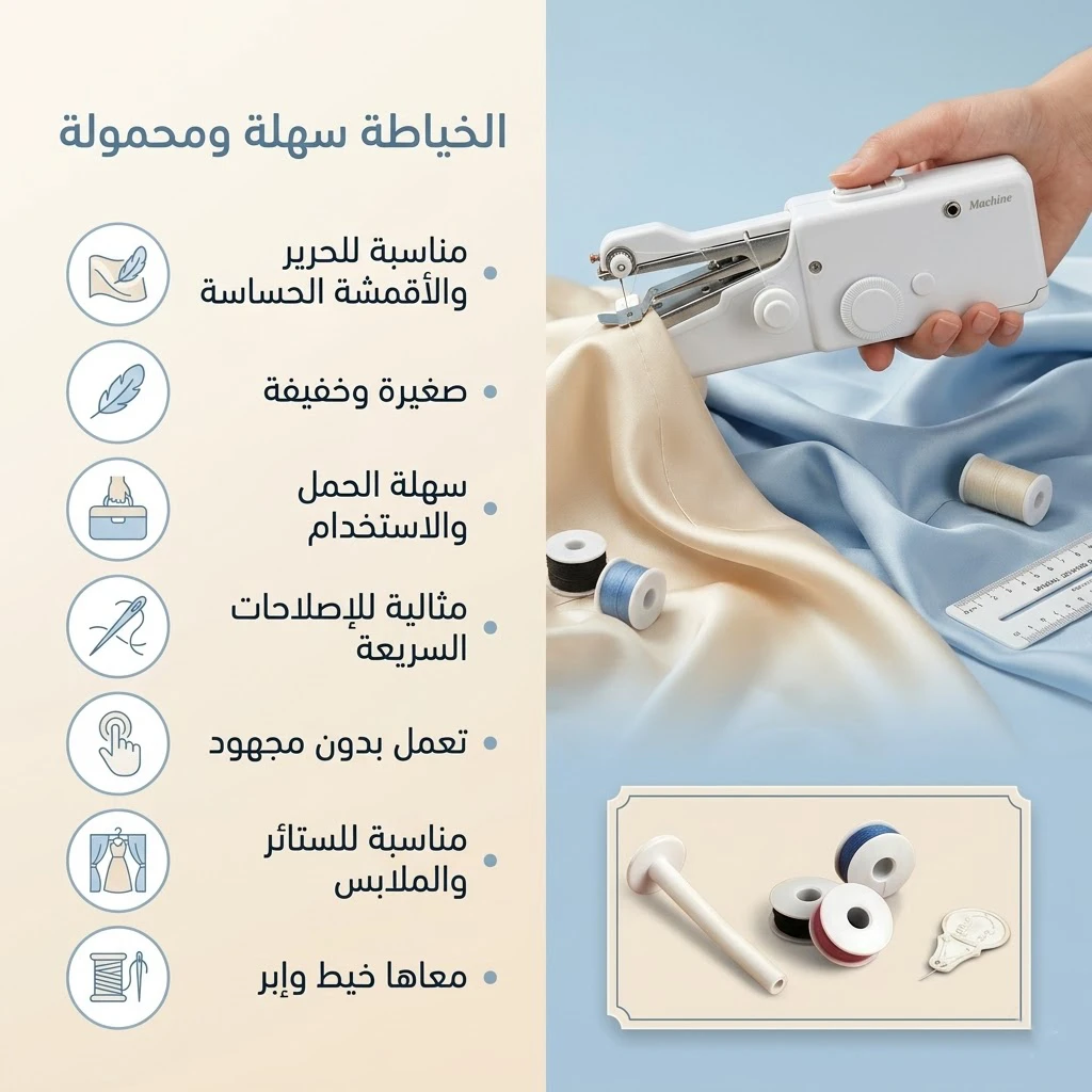 ماكينة خياطة يدوية محمولة صغيرة- منزلية خفيفة للإصلاحات السريعة للملابس والستائر والأقمشة الحساسة