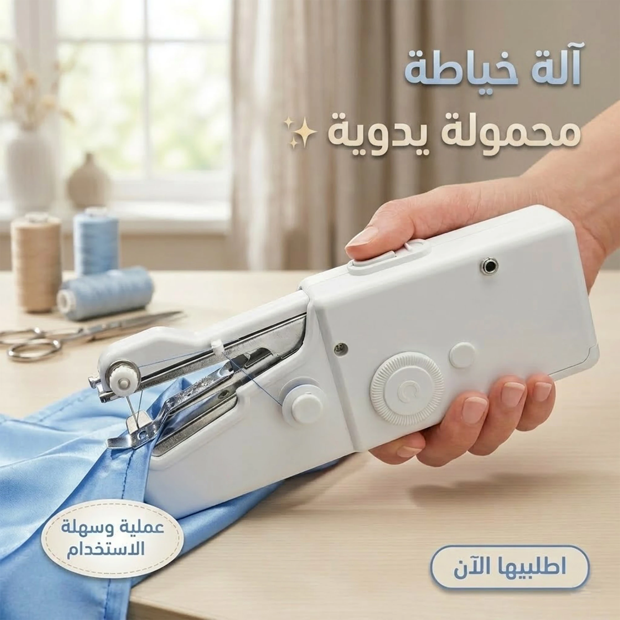 ماكينة خياطة يدوية محمولة صغيرة- منزلية خفيفة للإصلاحات السريعة للملابس والستائر والأقمشة الحساسة