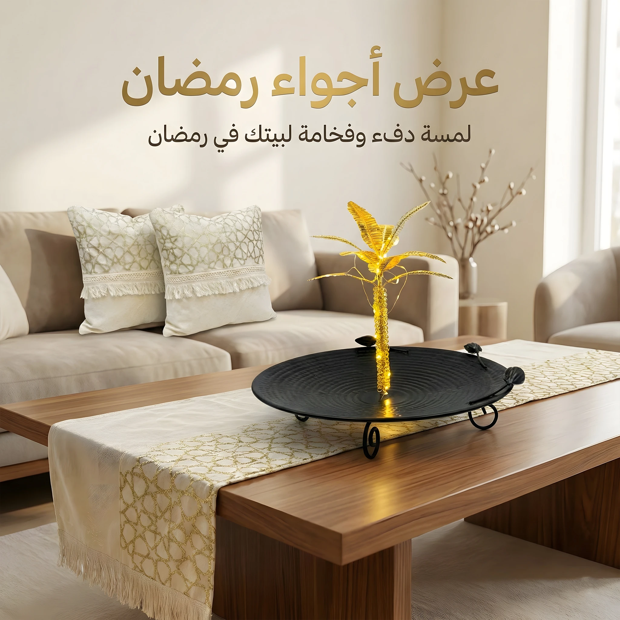 عرض رانر مع 2 كفر كوشن بيج نجوم مع تمريه شكل نخله ب اضاءه