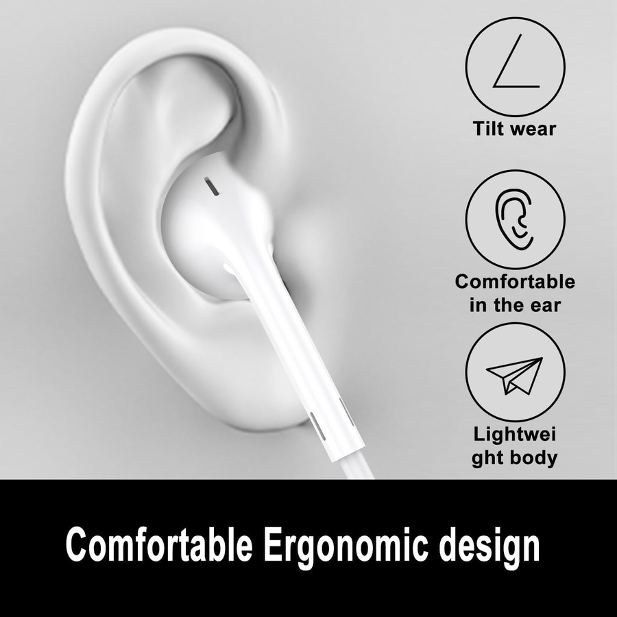 USB-C Ear Pods Headphones Type C Earphones Wired Type C with Microphone & Remote Noise Cancelling in-Ear Headset Control product thumbnail 3