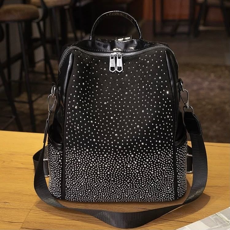 شنطة ظهر نسائية سوداء مرصعة بالفصوص اللامعة (Struss Backpack) | Demand & Beyond