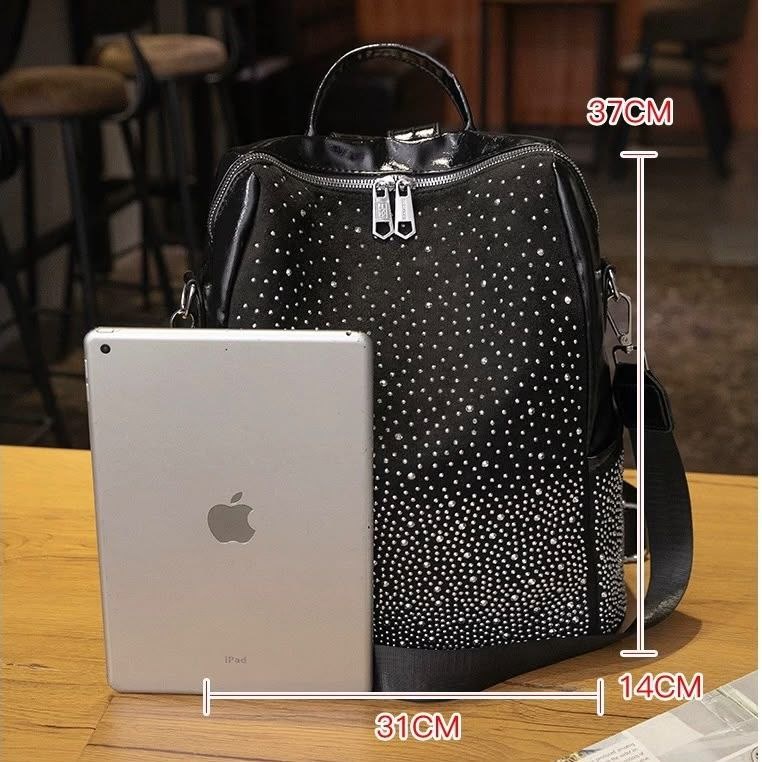 شنطة ظهر نسائية سوداء مرصعة بالفصوص اللامعة (Struss Backpack) | Demand & Beyond