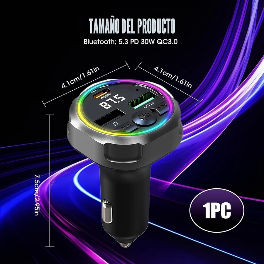 Bluetooth 5 Car FM Transmitter, USB C PD 30W + QC3.0 48W Fast Car Charger, Parrot Hands-Free Receiver, MP3 Audio Adapter, for Mobile Phone/USB Flash Drives, Plug and Pla product thumbnail 2