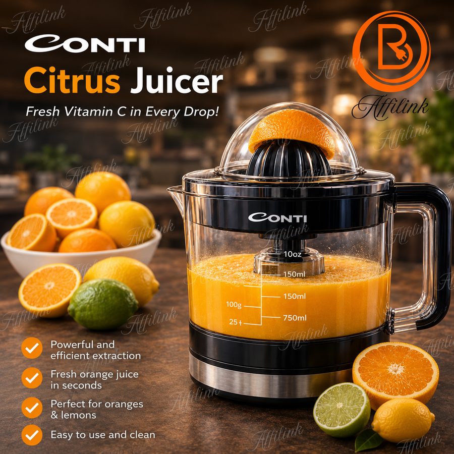 عصارة الحمضيات الكهربائية CONTI – استمتع بعصير طازج خلال ثوانٍ بلمسة واحدة