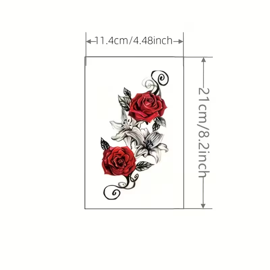 Red Rose Temporary Tattoo Sheet