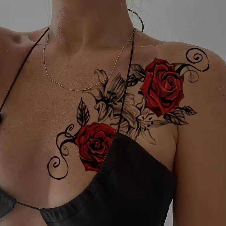 Red Rose Temporary Tattoo Sheet