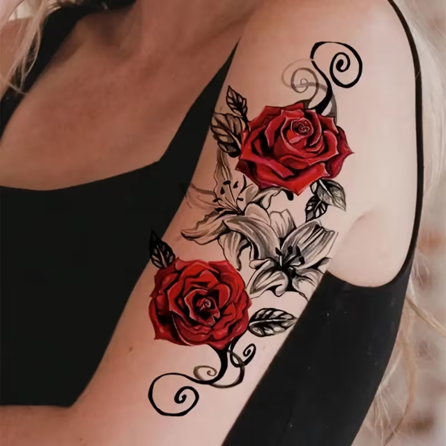 Red Rose Temporary Tattoo Sheet