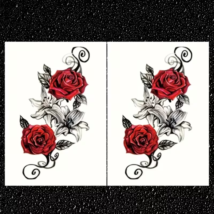 Red Rose Temporary Tattoo Sheet