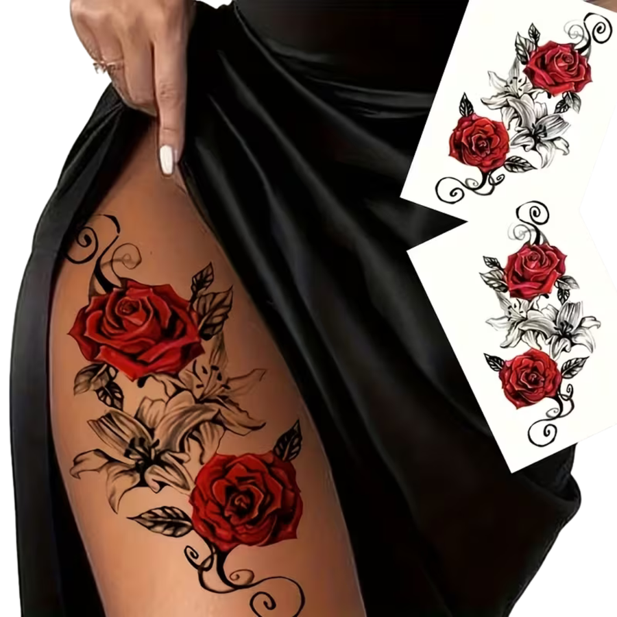 Red Rose Temporary Tattoo Sheet