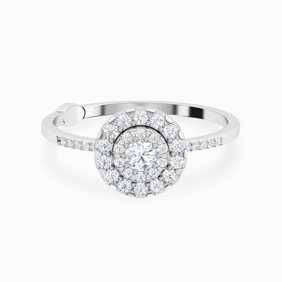 Floral Round Halo Diamond Ring In 18K Gold