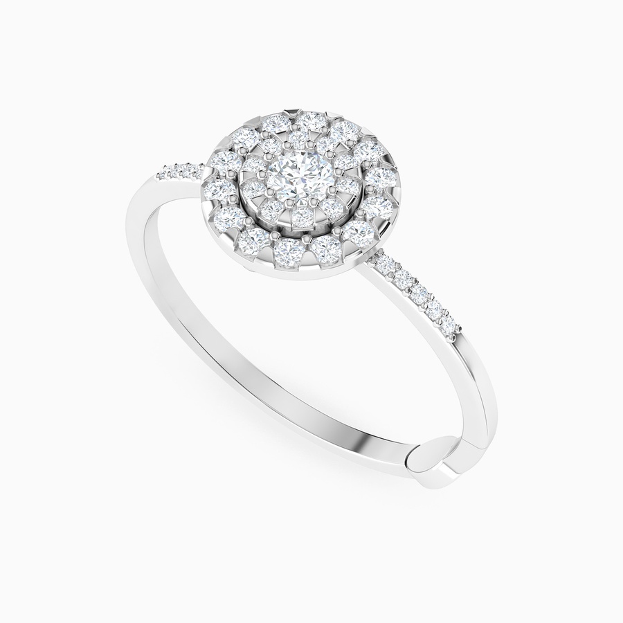 Floral Round Halo Diamond Ring In 18K Gold