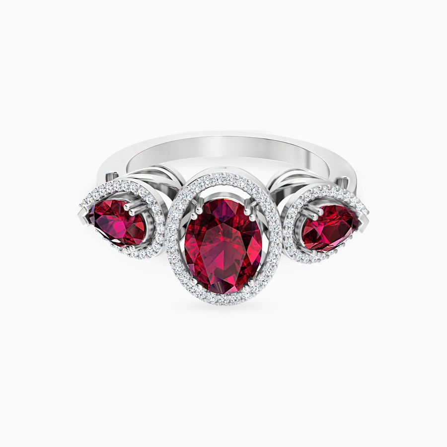 Multishaped Diamond & Red Stone Ring in 18K Gold