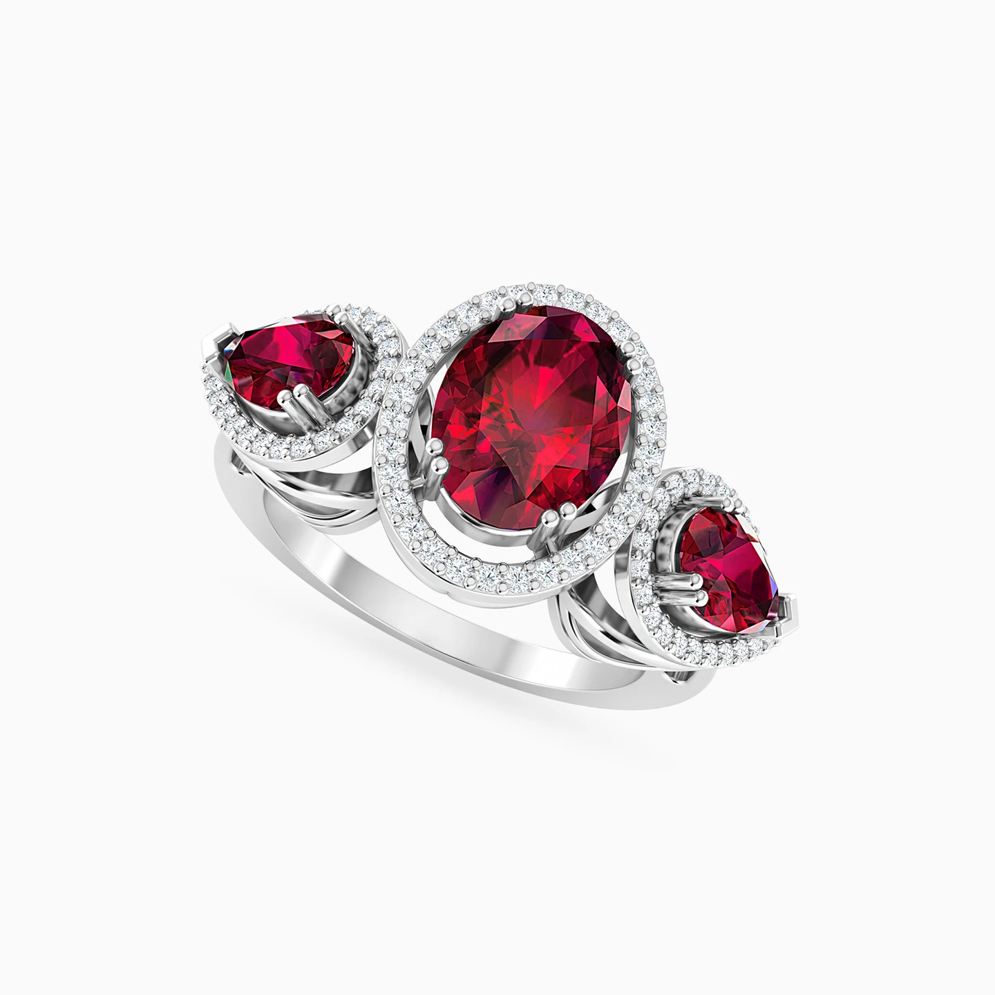 Multishaped Diamond & Red Stone Ring in 18K Gold