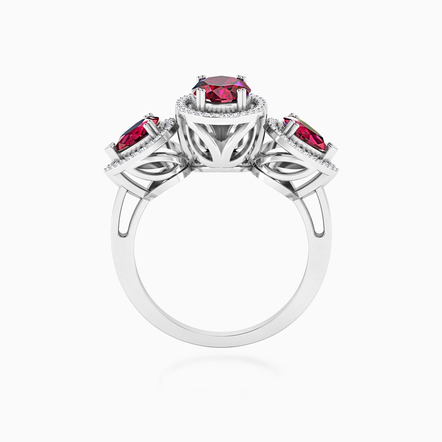 Multishaped Diamond & Red Stone Ring in 18K Gold