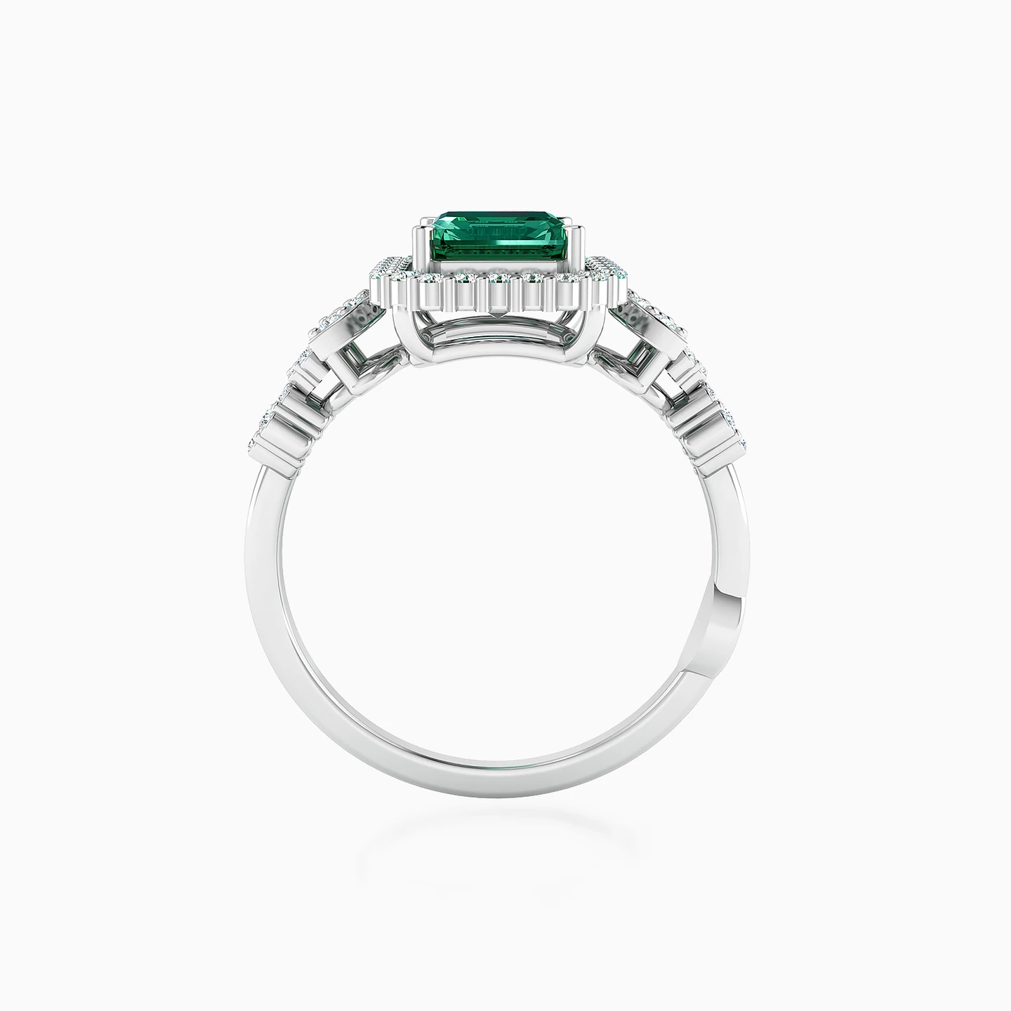 Rectangle Diamond & Green Stones Ring in 18K Gold