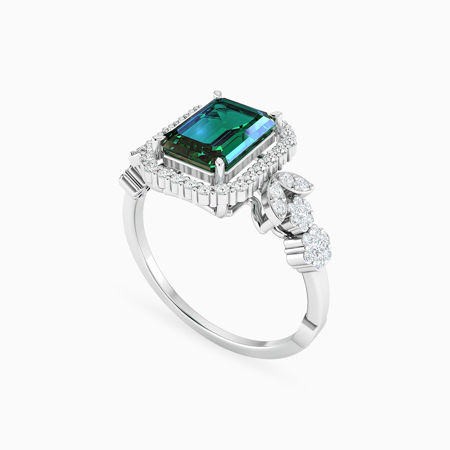 Rectangle Diamond & Green Stones Ring in 18K Gold
