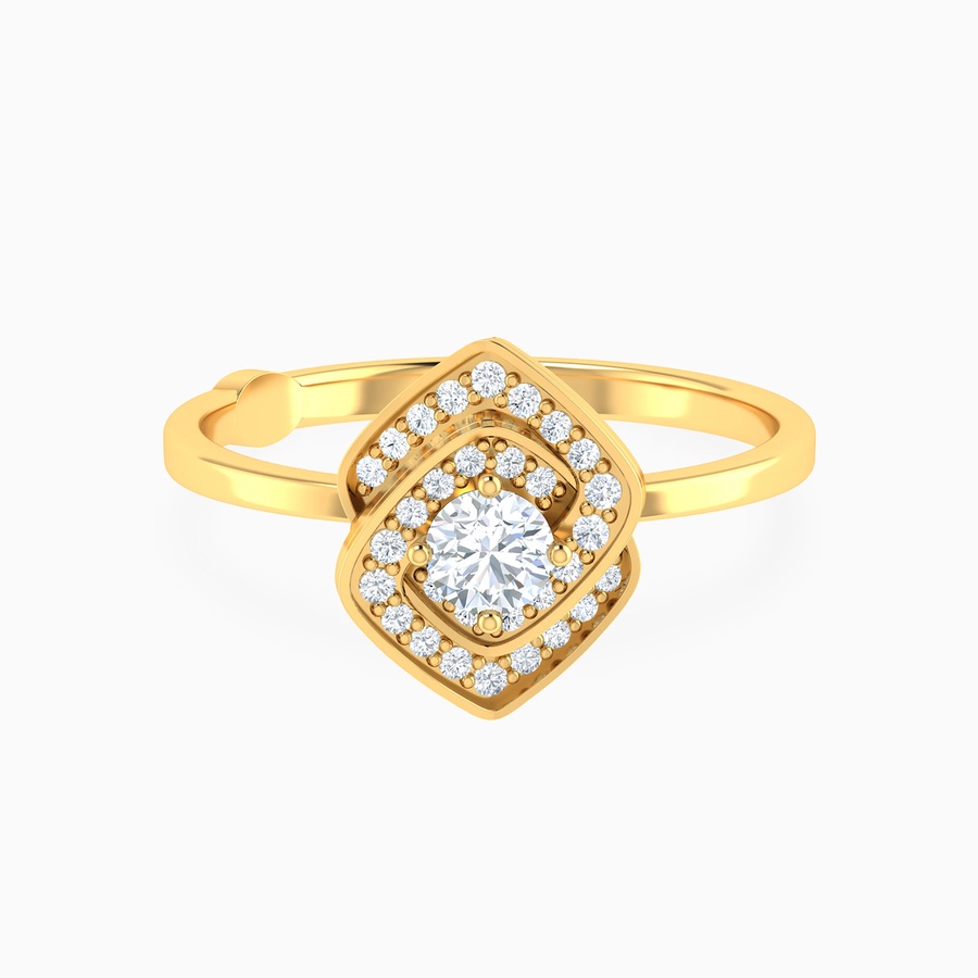 Sleek Band & Interlocked Squares Diamond Ring in 18K Gold
