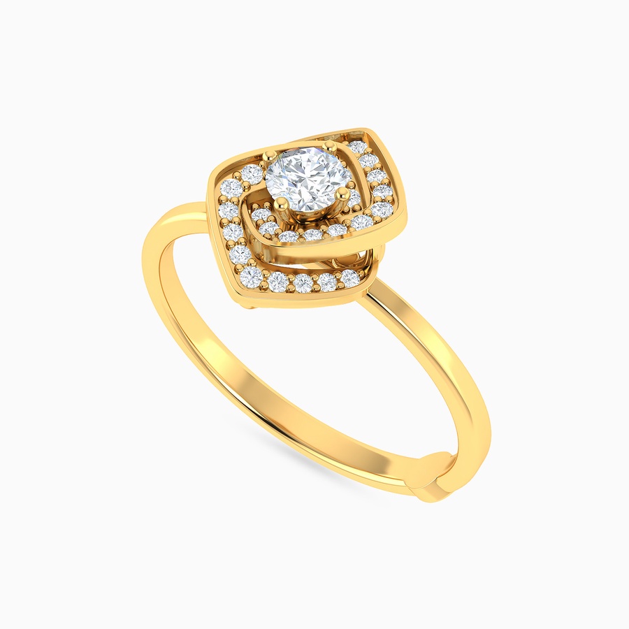Sleek Band & Interlocked Squares Diamond Ring in 18K Gold