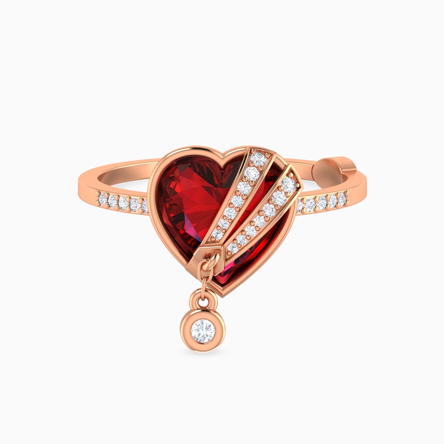 Heart Red Stone & Diamonds Ring in 18K Gold