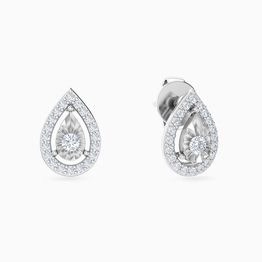 Framed Teardrop Cluster Diamond Stud Earrings in 18K Gold