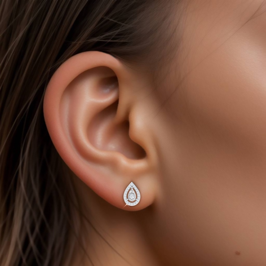 Framed Teardrop Cluster Diamond Stud Earrings in 18K Gold