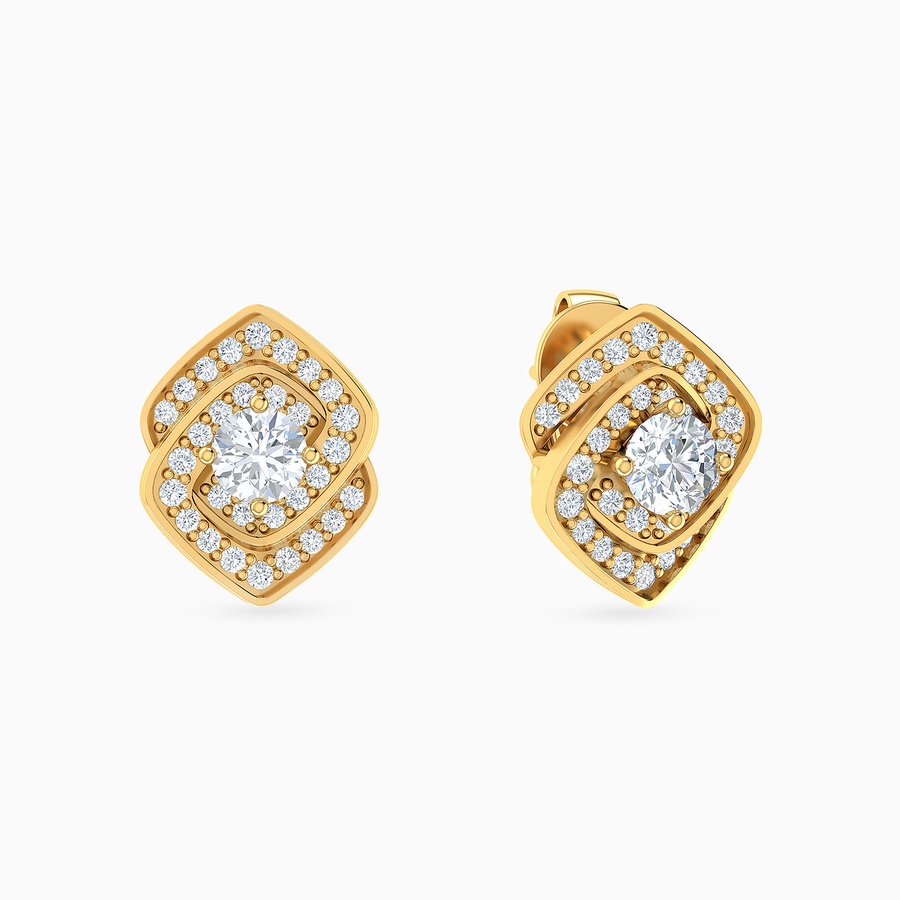 Interlocked Squares Diamond Stud Earrings in 18K Gold