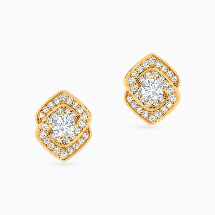 Interlocked Squares Diamond Stud Earrings in 18K Gold