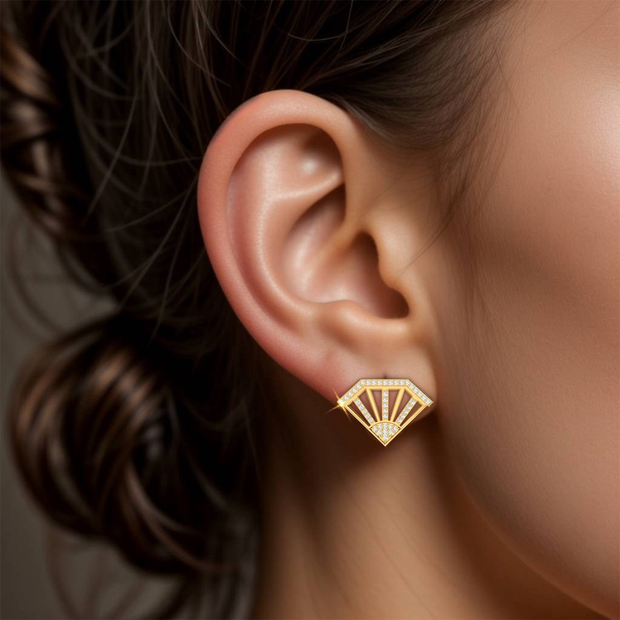 Le Soliel Triangle Diamond Stud Earrings in 18K Gold