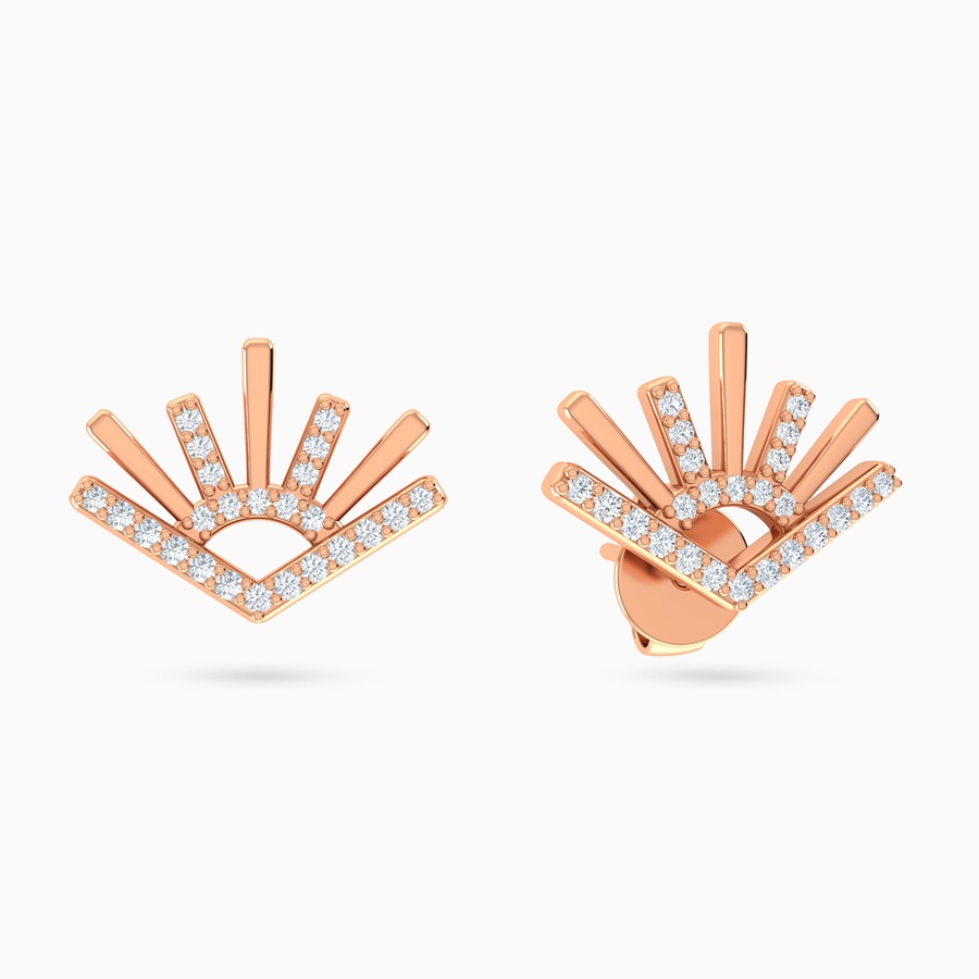 Le Soliel Rising Sun Diamond Stud Earrings in 18K Gold