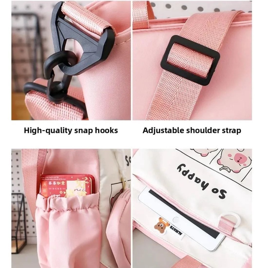 شنطة توت وكروس كاجوال بناتي (Tote Bag) بطبعة كيوت ومحفظة صغيرة | Demand & Beyond