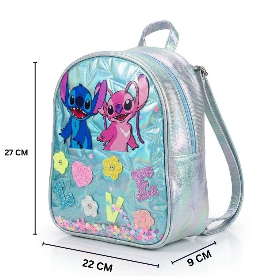 شنطة ظهر أطفالي بناتي هولوجرافيك بتصميم  " Stitch" جلد لامع  | Demand & Beyond