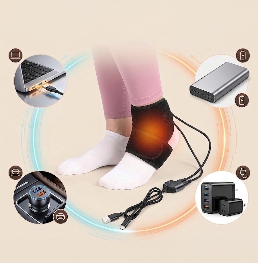 مشد القدم الحراري الإلكتروني USB | تدفئة واسترخاء للقدم والكاحل 3 درجات حرارة