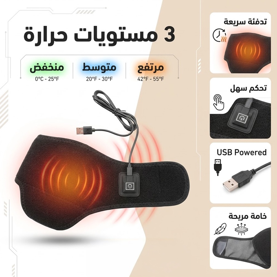 مشد القدم الحراري الإلكتروني USB | تدفئة واسترخاء للقدم والكاحل 3 درجات حرارة