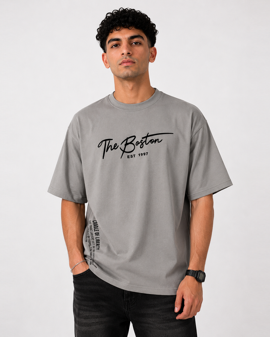 BOSTON Grey Oversized T-Shirt | F2G