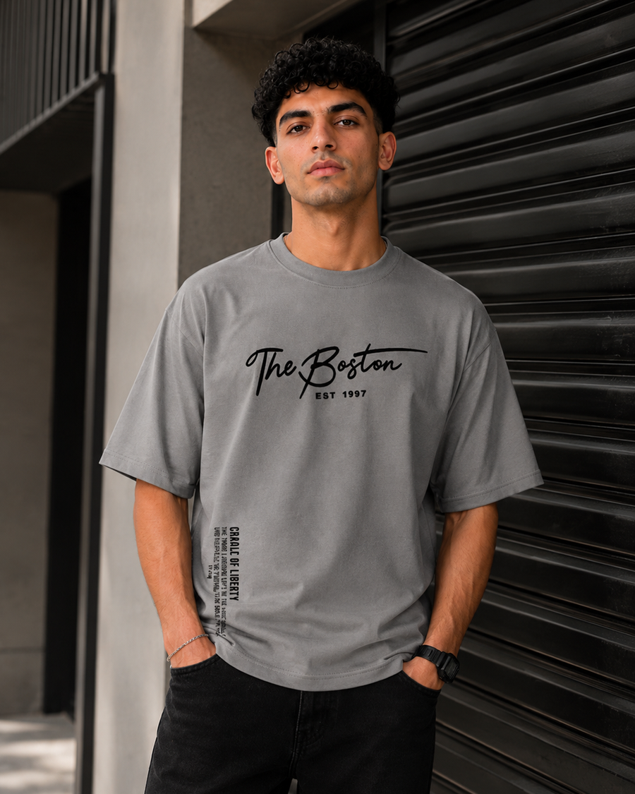 BOSTON Grey Oversized T-Shirt | F2G