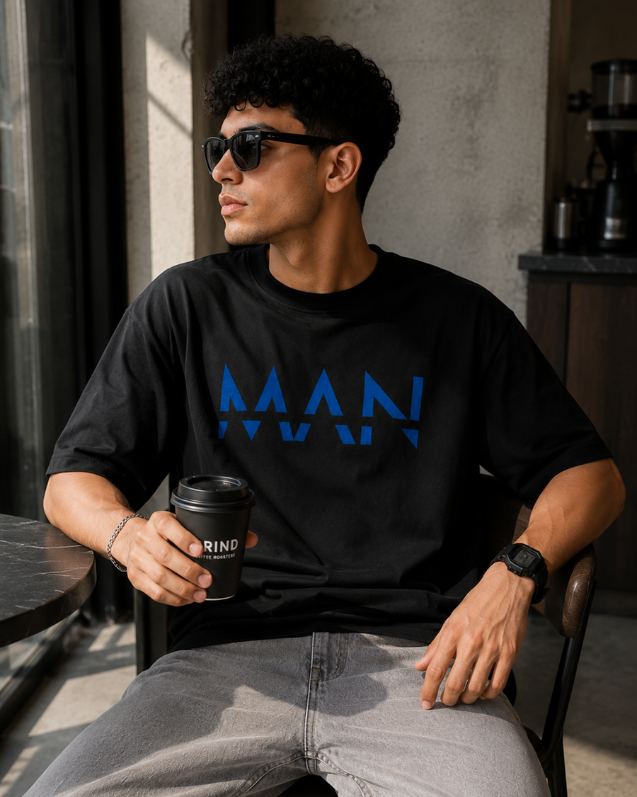 MAAN Black Blue Oversized T-Shirt | F2G