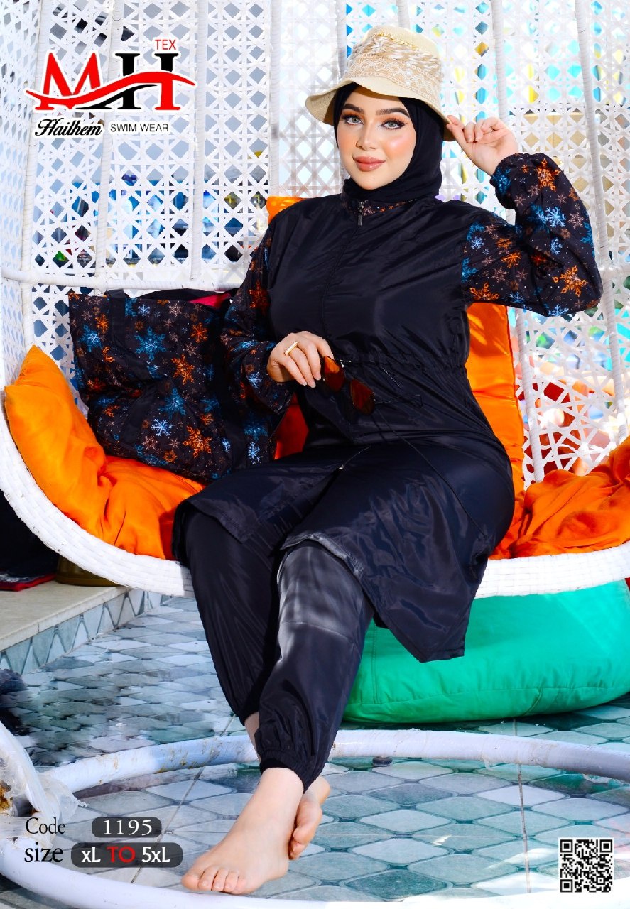 بوركيني أسود أنيق بتفاصيل مميزة