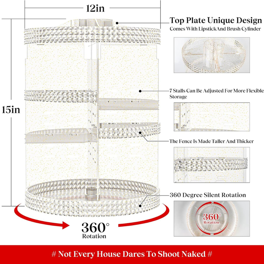 Premium 360° Rotating Makeup Organizer with 7 Adjustable Layers