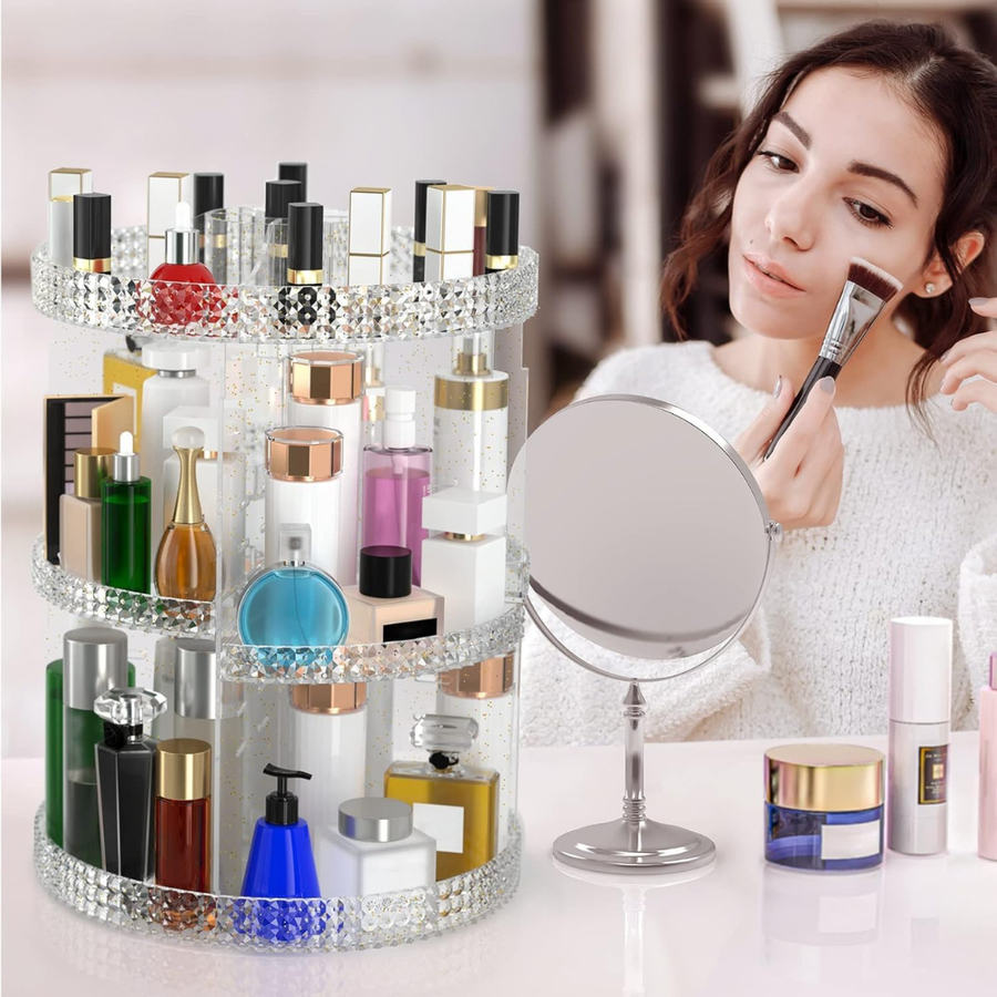 Premium 360° Rotating Makeup Organizer with 7 Adjustable Layers