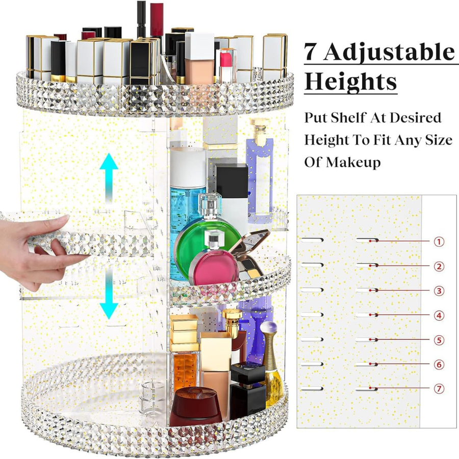Premium 360° Rotating Makeup Organizer with 7 Adjustable Layers