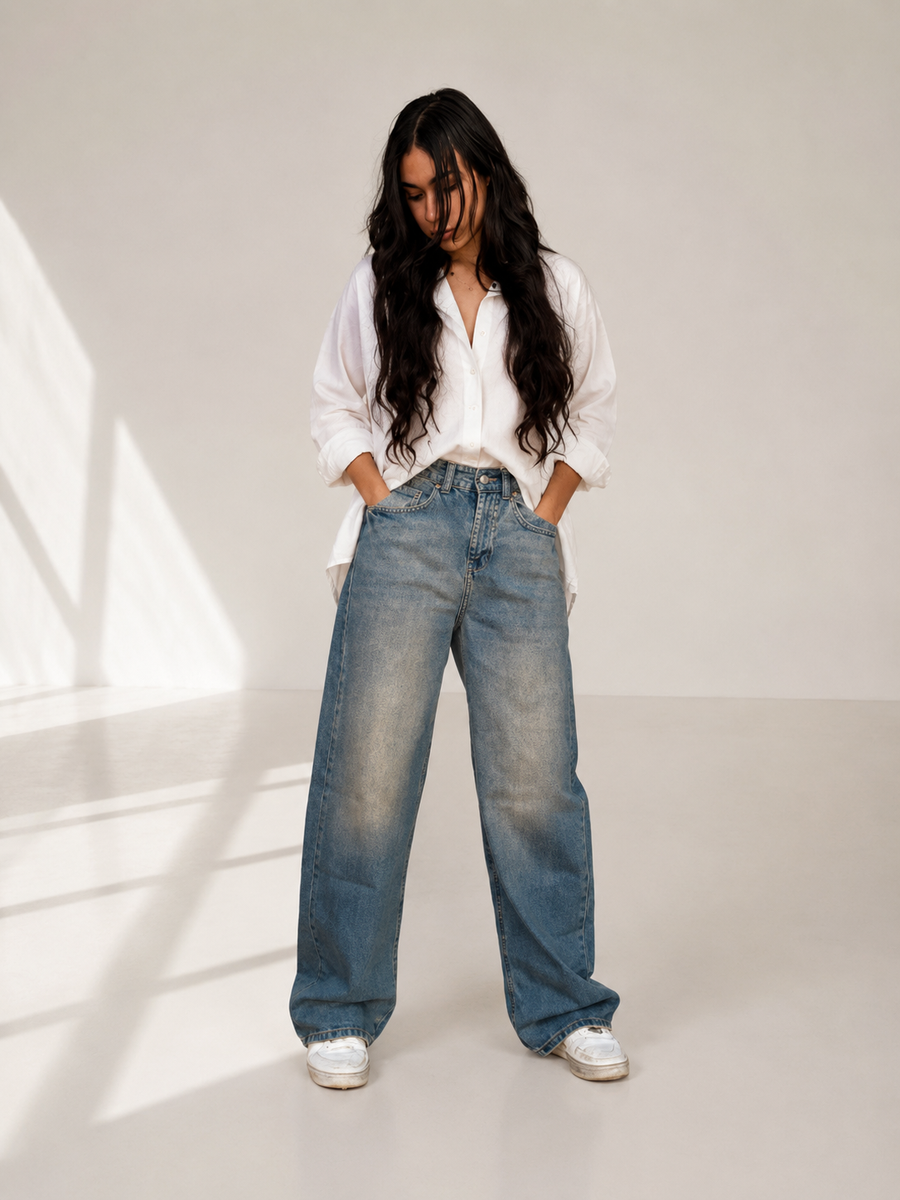 Straight Fit Jeans for Women - Dirty Wash Denim | BLUECUT Egypt