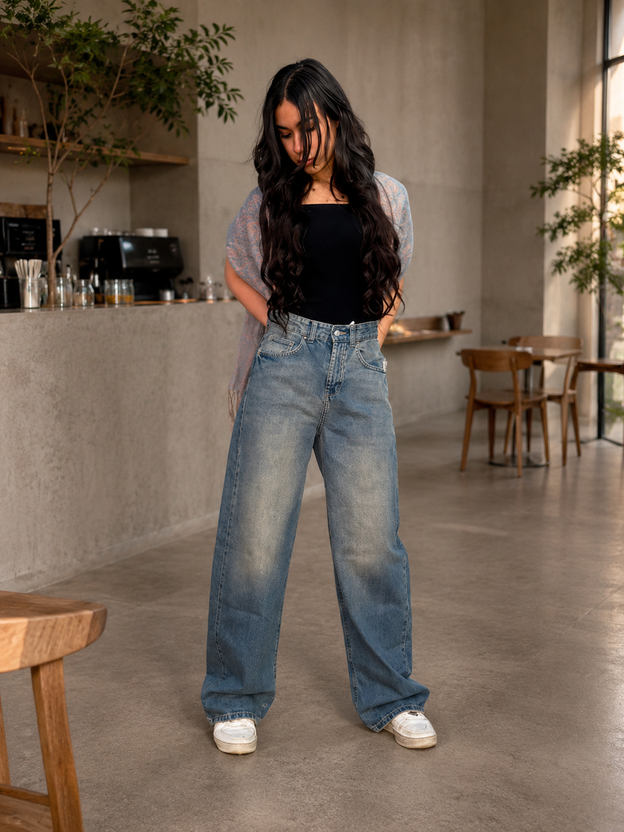Straight Fit Jeans for Women - Dirty Wash Denim | BLUECUT Egypt