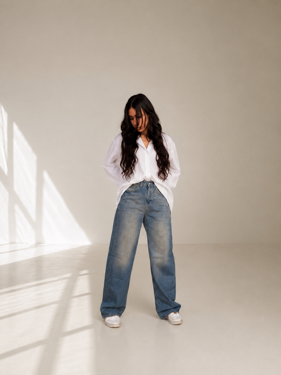 Straight Fit Jeans for Women - Dirty Wash Denim | BLUECUT Egypt