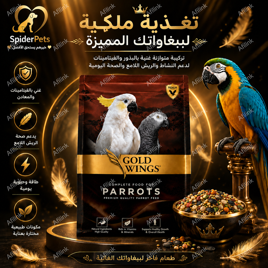 غذاء Gold Wings للببغاوات – مزيج غني للحيوية والريش اللامع