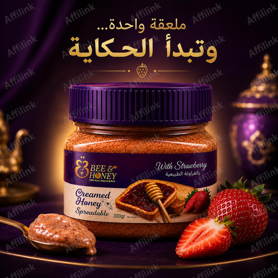 عسل كريمي بالفراولة الطبيعية – قوام ناعم ومذاق فاخر في كل ملعقة.