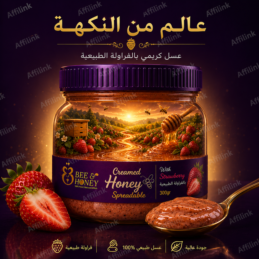 عسل كريمي بالفراولة الطبيعية – قوام ناعم ومذاق فاخر في كل ملعقة.
