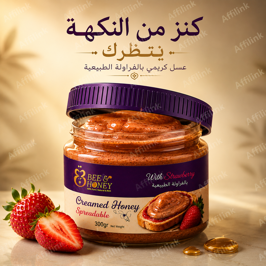 عسل كريمي بالفراولة الطبيعية – قوام ناعم ومذاق فاخر في كل ملعقة.