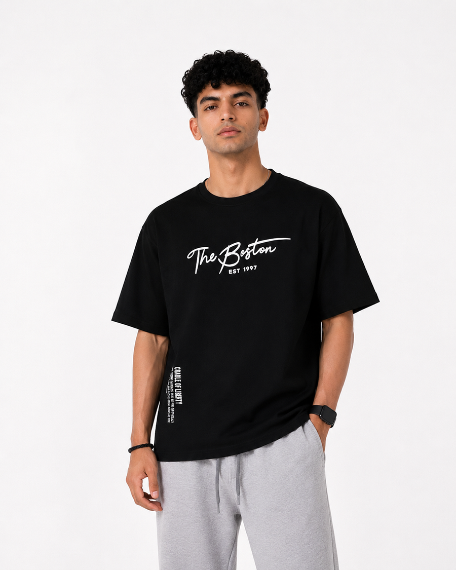 BOSTON Black Oversized T-Shirt | F2G